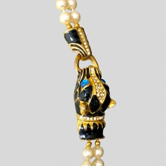 Park Lane Panther Jaguar Double Strand Faux Rhinestone Necklace Gold Tone - Picture 8 of 16